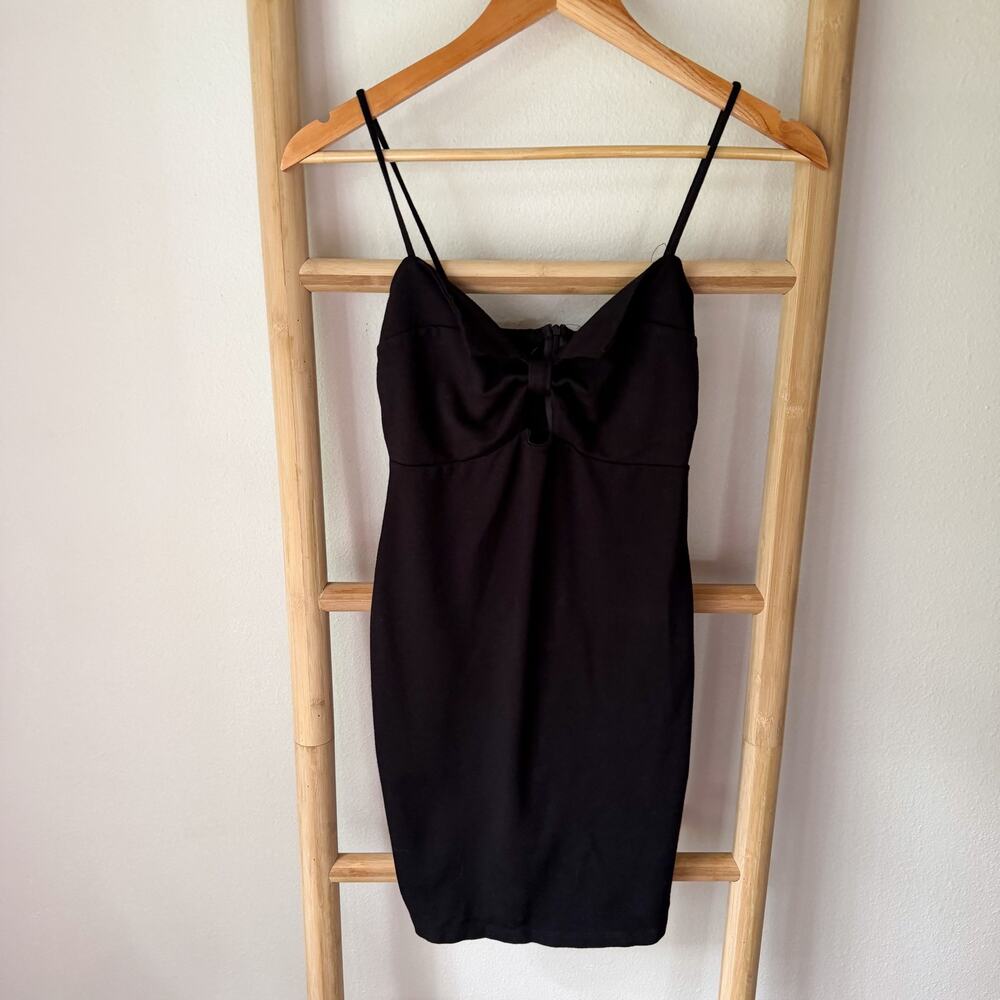Sabora Black Bow Front Mini Dress Spaghetti Strap Cocktail Party Size Small